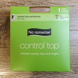 No nonsense Women's NWT Control Top Pantyhose 1 Pair Pack Nylon Leg TAN Size C